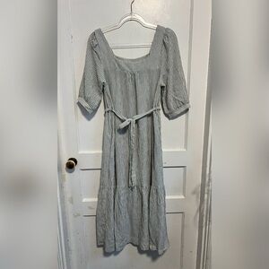 Neuflora Romantic Stripe Tier Linen Blend Dress Size S
